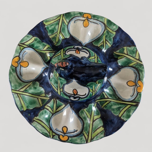 Farmhouse Vintage Mexican Pottery Rooster Deviled Egg Serving Dish For Sale - Image 3 of 10