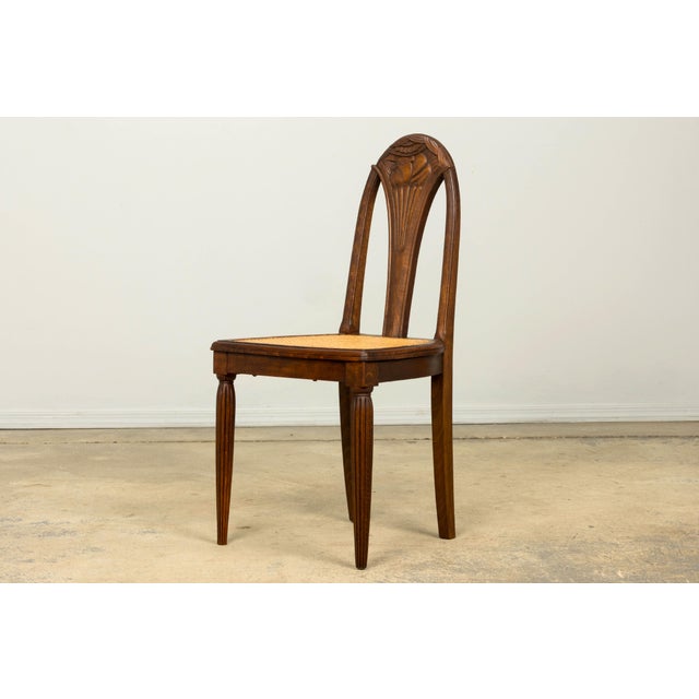 Wood 1930s Set of Six French Art Deco Carved Maple & Cane Dining Chairs For Sale - Image 7 of 18