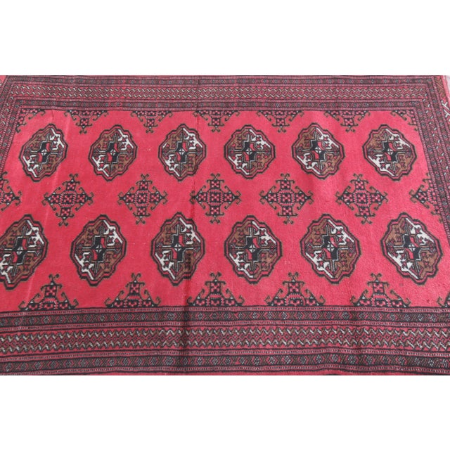 Contemporary Late 20th Century Handwoven Turkmen Rug With Geometric Borders and Red Field -3' 2'' X 4' 7'' For Sale - Image 3 of 10