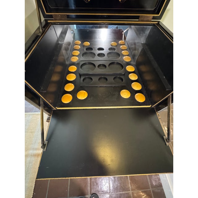 Chinoiserie Black Lacquer Cabinet / Dry Bar With Hand-Painted Gilt Scenes, Mid–Late 20th Century For Sale - Image 10 of 12