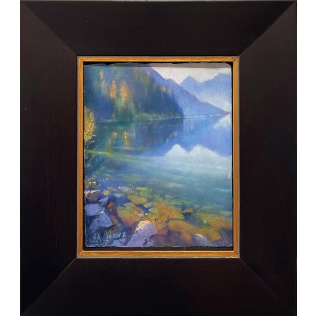 Lake Crescent by Bruce A Gómez | Pastel Landscape of a tranquil lake surrounded by mountains For Sale - Image 4 of 5