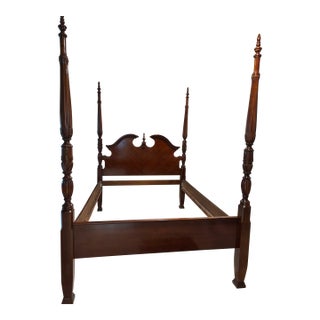 1990s Queen Cherry 4 Poster Rice Headboard /Frame With Stool For Sale