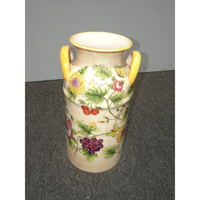 French Country 1990s French Country Yellow Floral Ceramic Milk Can / Umbrella Stand For Sale - Image 3 of 10