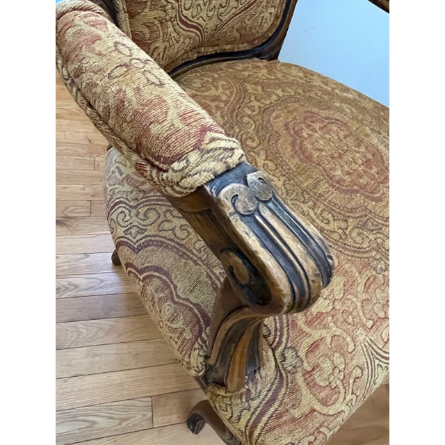 Early 20th Century Louie XV Style Walnet Brocade Brechere Chair For Sale In Seattle - Image 6 of 6