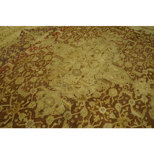 Artistic Warm Neutral Mahogany Brown Field With Medallion Design Antique Indian Agra Rug For Sale In New York - Image 6 of 12
