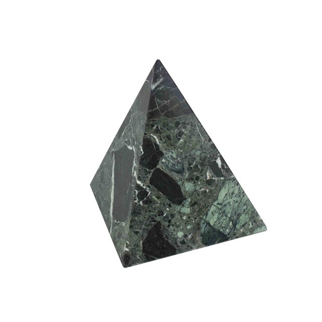 Contemporary Late 20th Century Italian Natural Solid Green Marble Stone Pyramid Sculpture For Sale - Image 3 of 8