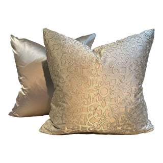 1970s Designer Scalamandre Satin Pillows - a Pair For Sale