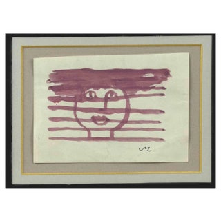 Mino Maccari, Face, Original Watercolor, 1970s For Sale
