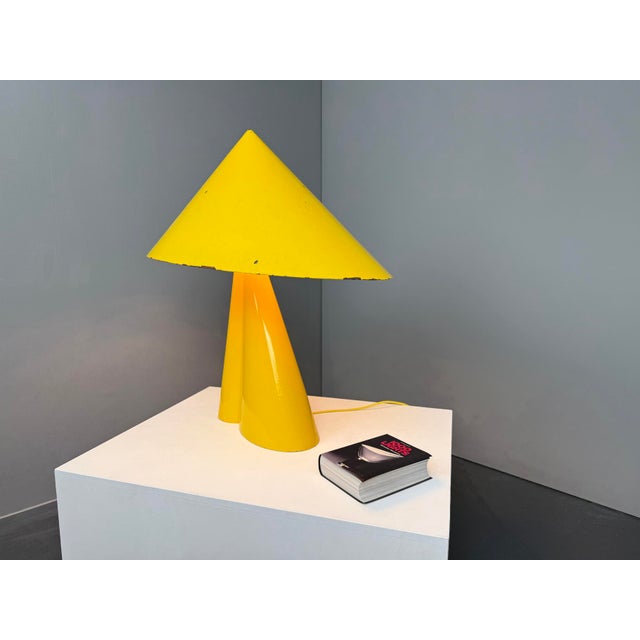 Large Yellow Aluminum and Iron Table Lamp, France, 1950s, in Good conditions. Designed 1950 to 1959 European Plug (up to...