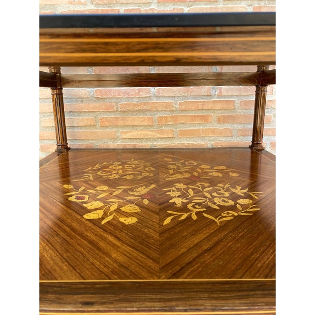 Wood Mid Century Walnut Marquetry and Glass Side Table, Circa 1960 For Sale - Image 7 of 18