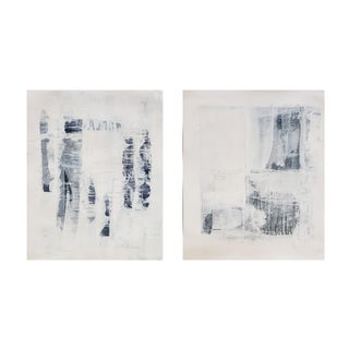 Independence 03-05 Original Abstract Modern Paintings by Carrie Bergey, Paynes Grey Blue White Art - Set of 2 For Sale