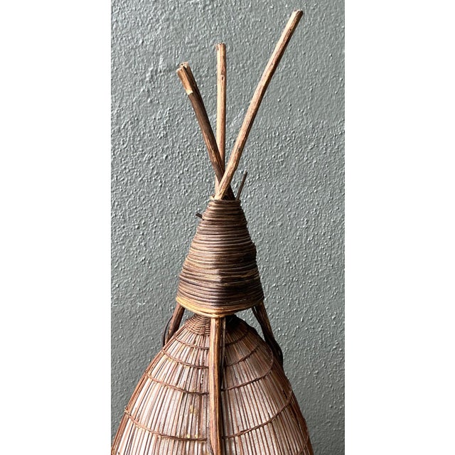 Vintage Japanese Woven Reed Table Lamp For Sale - Image 14 of 18