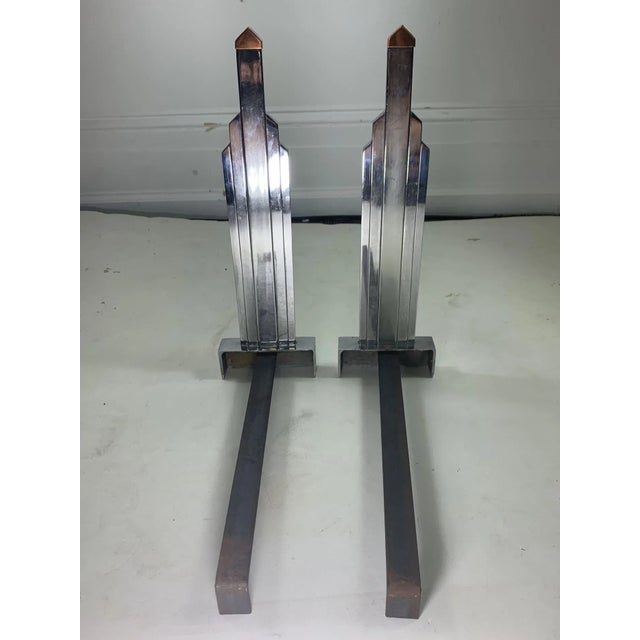 1930s Jules Bouy Art Deco Chrome and Copper Andirons and Firetools by Jules Bouy For Sale In Philadelphia - Image 6 of 9