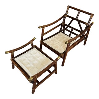 Vintage Bamboo Chair Frame & Footstool Frame For Sale