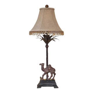 Berman Camel Table Lamp With Palm Motif Stem, Bronze-Tone Desert Safari Accent Lamp, 29"h For Sale