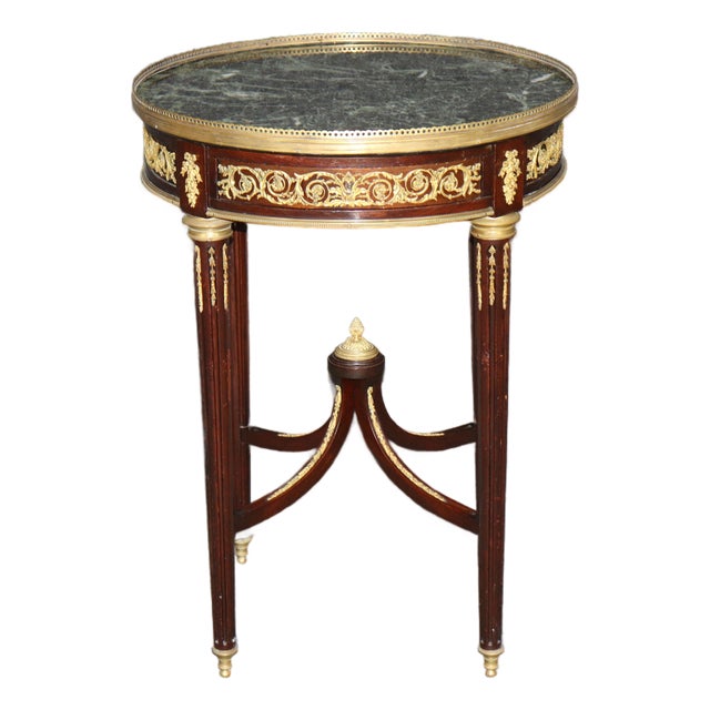 19th C French Louis XVI Style Ormolu Mounted Marble Top End Table For Sale