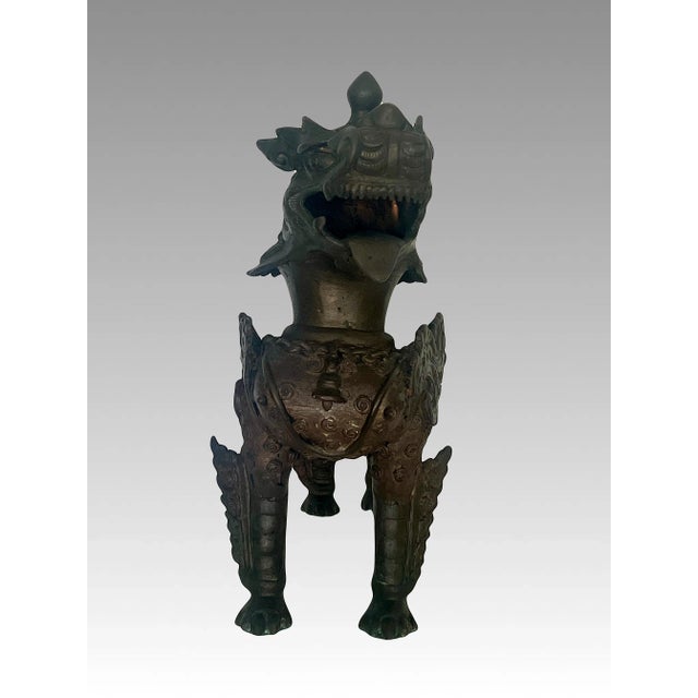 Mid 20th Century Ornate Antique Nepalese Bronze Buddhist Lion or Foo Dog Sculpture For Sale - Image 5 of 11