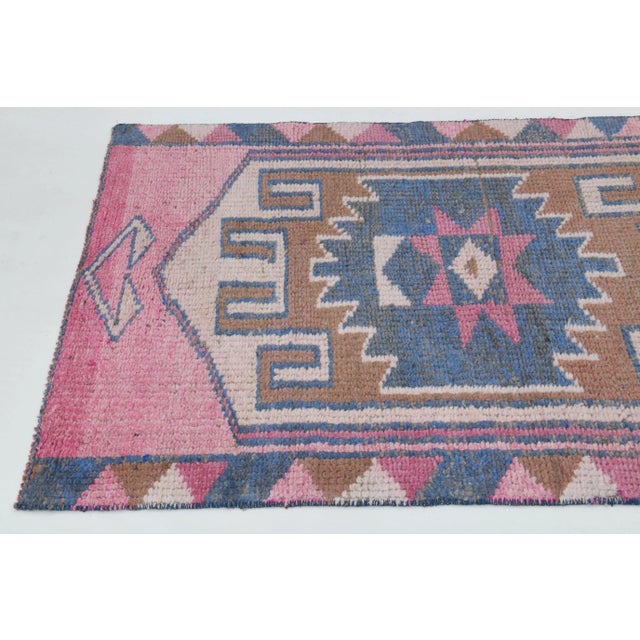 1970s Vintage Turkish Oushak Handmade Wool Cotton Pink Runner Rug For Sale - Image 9 of 12