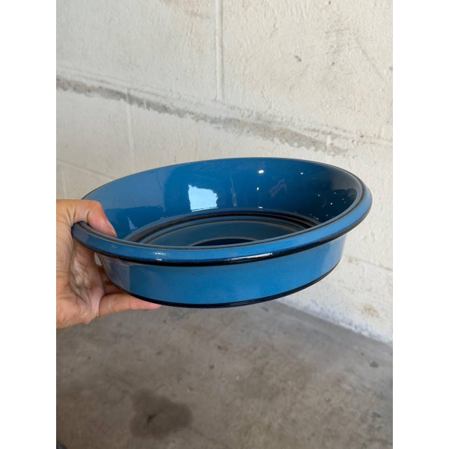 Ceramic Knabstrup Keramik Blue Ceramic Salad Bowl Deep Glossy Azure Denmark Mid-Century Modern 1960s For Sale - Image 7 of 10