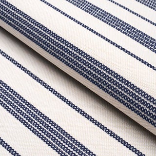 Schumacher Serra Mesa Indoor/Outdoor Stripe Fabric In Navy For Sale