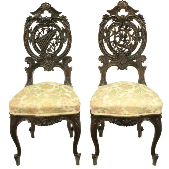 Early 1900s Hand-Carved Walnut French Regency Music Chairs - a Pair For Sale - Image 11 of 11