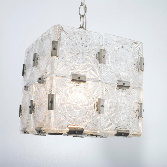 Transparent Molded glass tile chandelier by Kamenicky Senov For Sale - Image 8 of 12