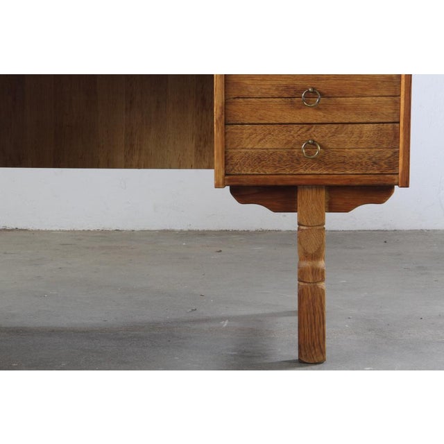 Mid-Century Oak Writing Desk with 6 Drawers and Open Back in the style of Henning Kjærnulf, 1960s For Sale - Image 4 of 18