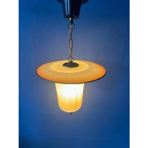Vintage Glass and Brass Lantern Pendant Lamp, 1950s For Sale - Image 4 of 11