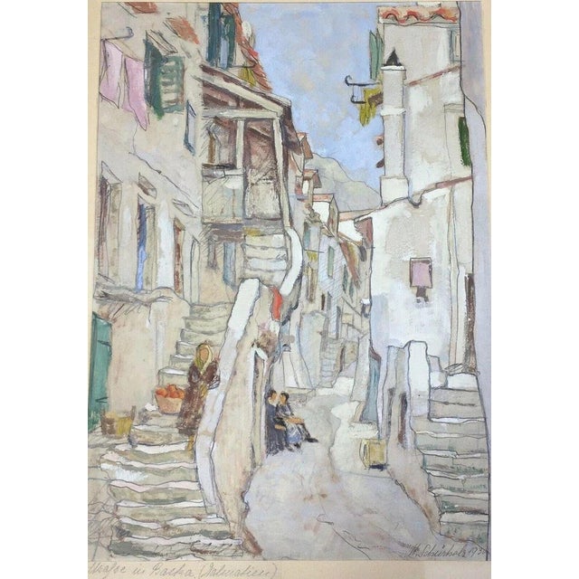 Schürholz Hans, Baška Street View KRK Street Dalmatia Croatia, 1930, Oil on Canvas For Sale - Image 13 of 13