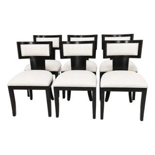Modern Klismos Style Dining Chairs White Boucle/Ebony Finish For Sale