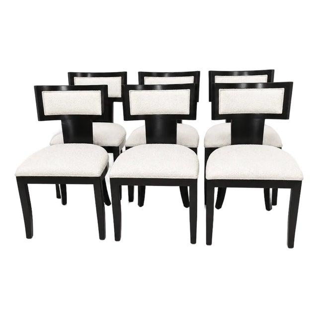 Modern Klismos Style Dining Chairs White Boucle/Ebony Finish For Sale