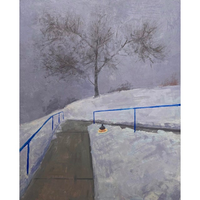 Winter Storm by Riley Doyle | Oil on panel Winter scene with a tree and snowy pathway. For Sale