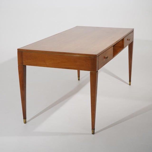 1950s Vintage Walnut Desk with Brass Details, 1950s For Sale - Image 5 of 15