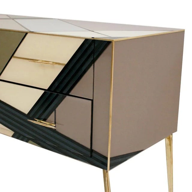 Beige Mid-Century Solid Wood and Colored Glass Italian Sideboard For Sale - Image 8 of 13