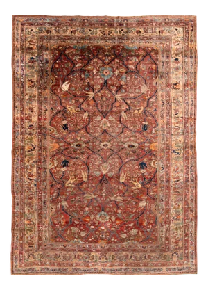 Hand-Knotted Antique Heriz Persian Style Rug in Red and Blue Floral Pattern