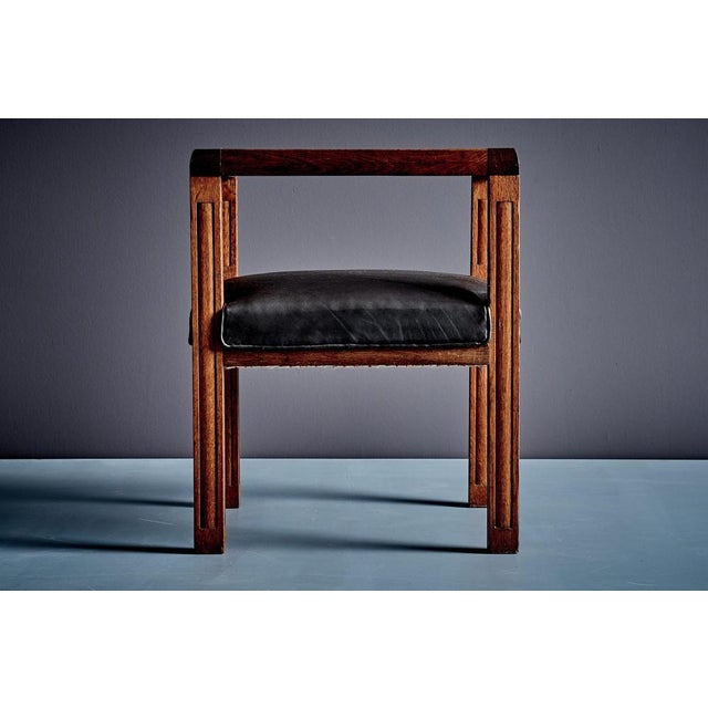 Art Deco Armchair in Oak with Upholstered Black Leather, France, 1920s For Sale - Image 9 of 15