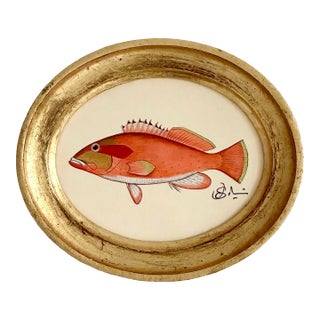 Original Hand-Painted Oramge Fish Painting, Framed in a Vintage Frame For Sale