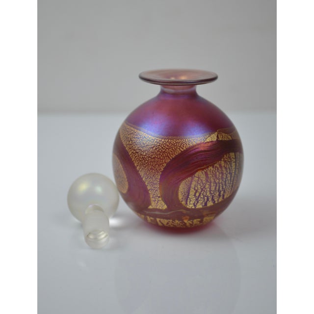 Glass Pink and Gold Iridescent Glass Perfume Bottle from Isle of Wight, 1970s For Sale - Image 7 of 12