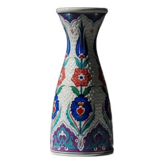 Handmade Ceramic Conical Vase (25cm) – Embossed Dotted Texture & Purple Accents – Elegant Bud Vase For Sale