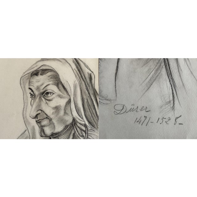 Mid 20th Century Old Master Artwork Drawings: Fouquet, Dürer, Titian (Set of 5) - Unknown Artist For Sale - Image 4 of 8
