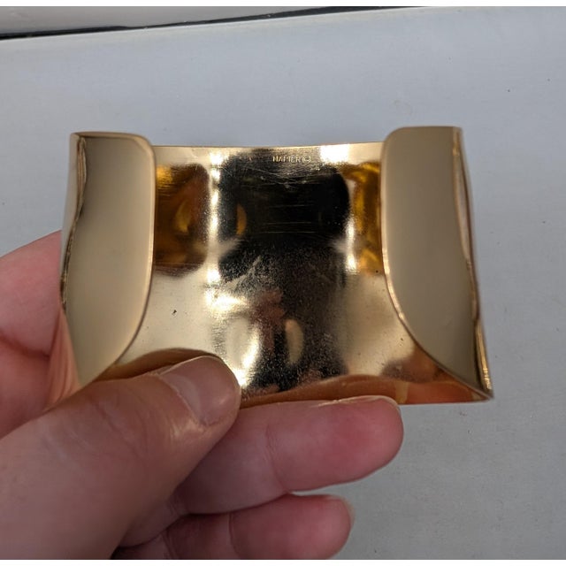 Vintage 1977 Signed Napier Book Piece Goldtone Wavy Cuff Bracelet For Sale - Image 10 of 12