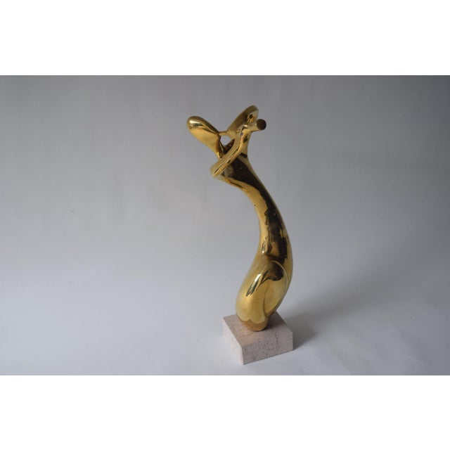 Abstract Brass Musician Sculpture on Travertine Base, 1980s For Sale - Image 3 of 11