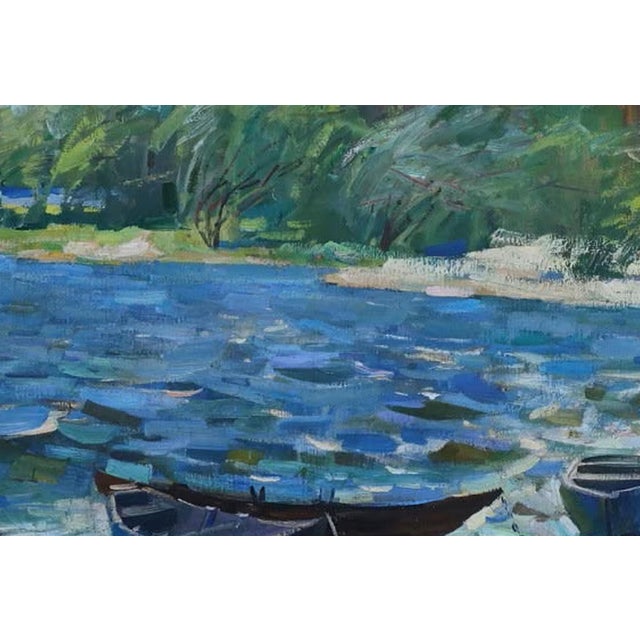 Vintage River Landscape Oil Painting, Ukrainian Art, 1978 80-120 For Sale - Image 6 of 6