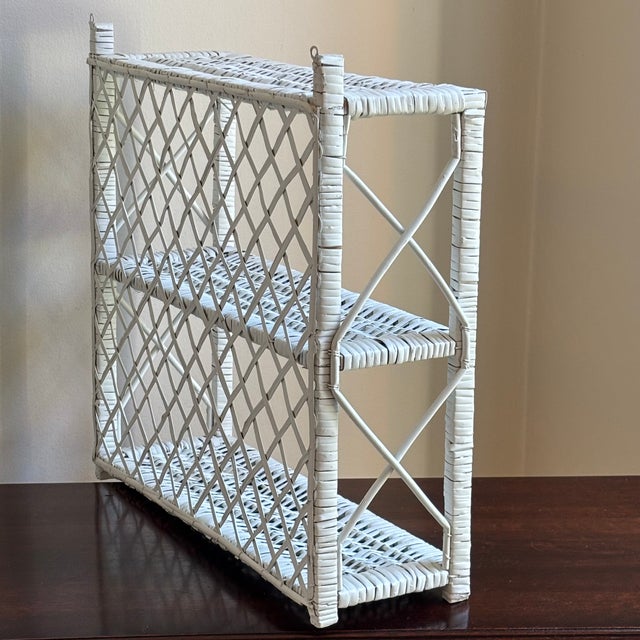 Mid-20th Century White Wicker Hanging Wall Shelf For Sale In Baltimore - Image 6 of 11