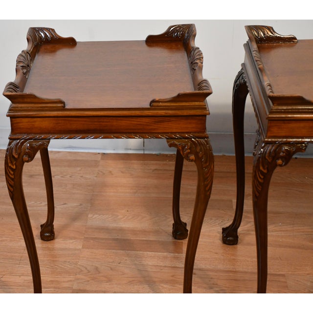 1950s Pair of Chippendale Style Mahogany Side Tables / End Tables For Sale - Image 12 of 18