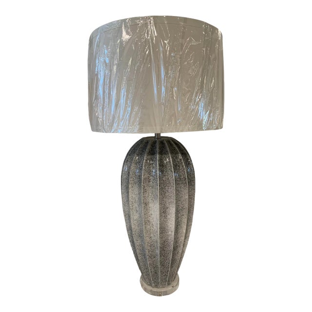 Chelsea House Oversized Gray Ceramic Table Lamp With Ivory Fabric Shade For Sale