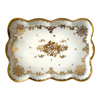1960s French Hand-Painted Porcelain of France White & Gold Tray For Sale
