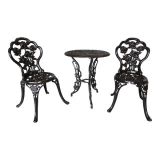 American Cast Iron Rose Garden Bistro Set, Mid-20th Century For Sale