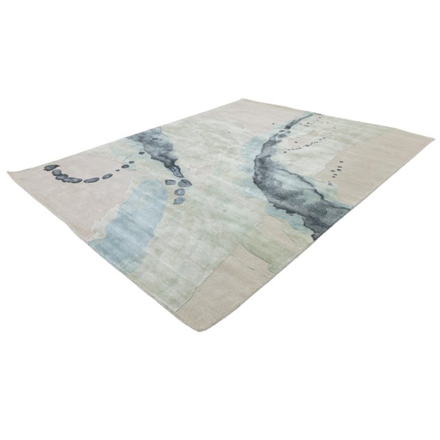 Abstract Fluidity - Modern Hand-Tufted Wool and Viscose Rug in Sage & Slate 8x10 For Sale - Image 9 of 10