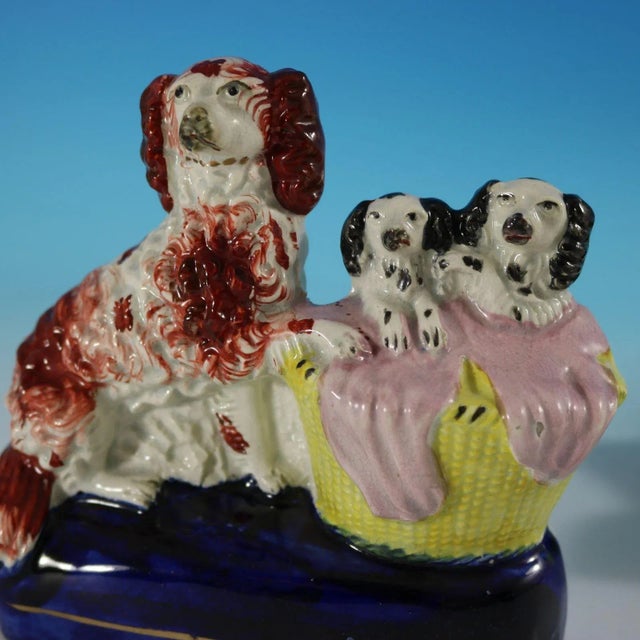 Pair Staffordshire Spaniel and Pups in Wash Baskets For Sale - Image 12 of 13